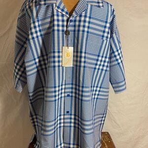 Bagazio Classic Blue Plaid Men's Button Down Shirt